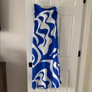 Blue and White Strapless Dress